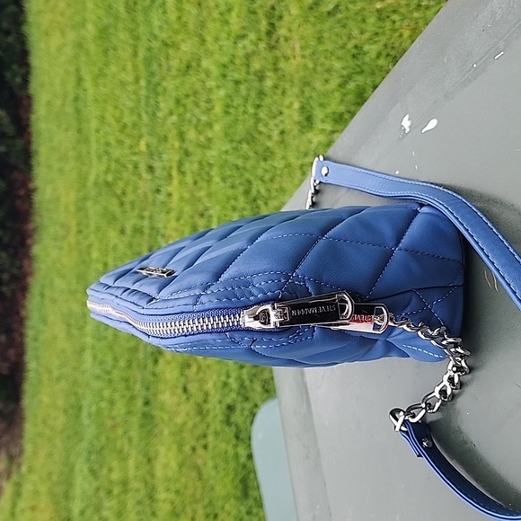 NWOT Steve Madden Designer Quilted Ocean Blue Silver Chain Crossbody Bag Purse - Picture 3 of 12